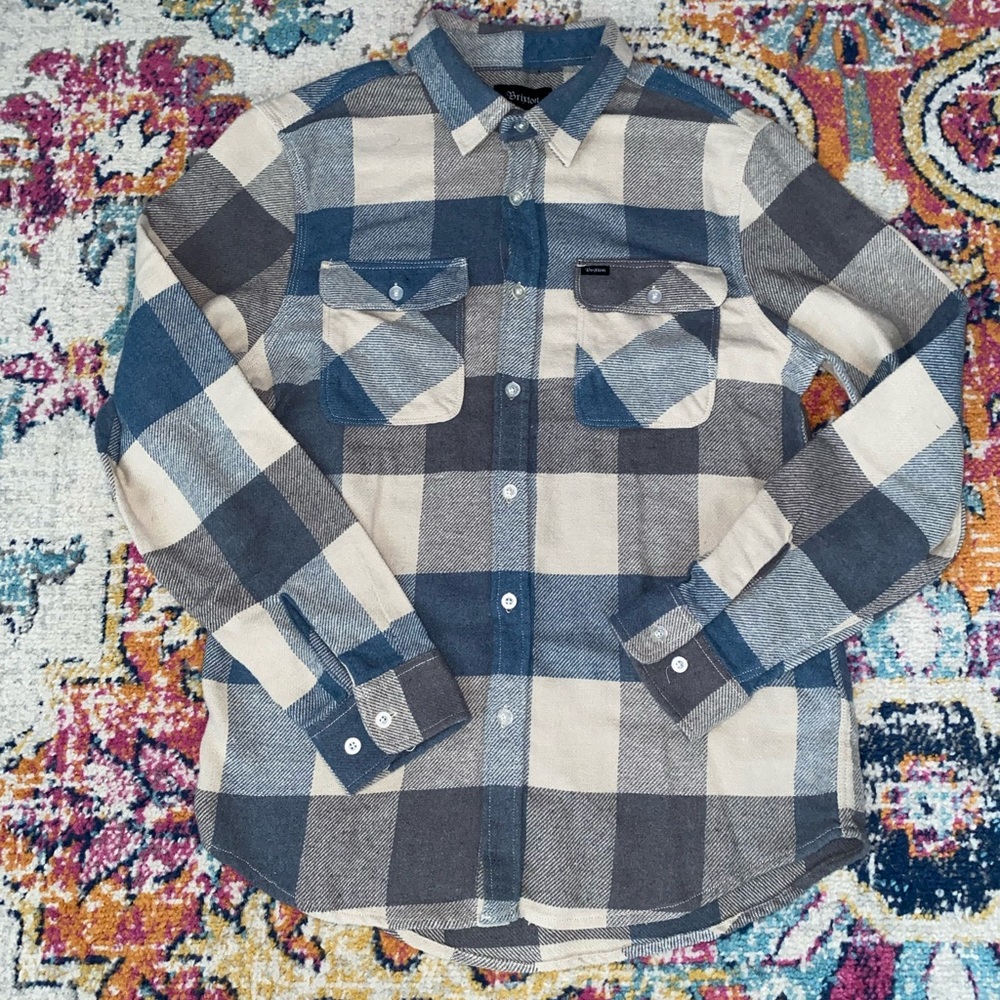 Brixton Men's Blue and Gray Plaid Shirt